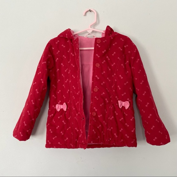 beebay Other - Beebay Red Hooded Corduroy Bow Print Lined Jacket